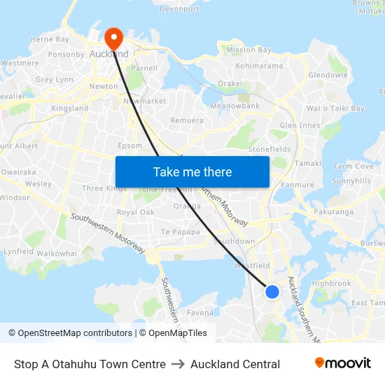Stop A Otahuhu Town Centre to Auckland Central map