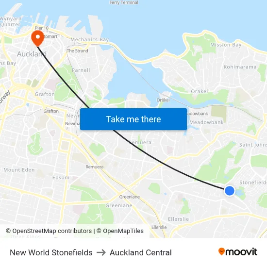 New World Stonefields to Auckland Central map