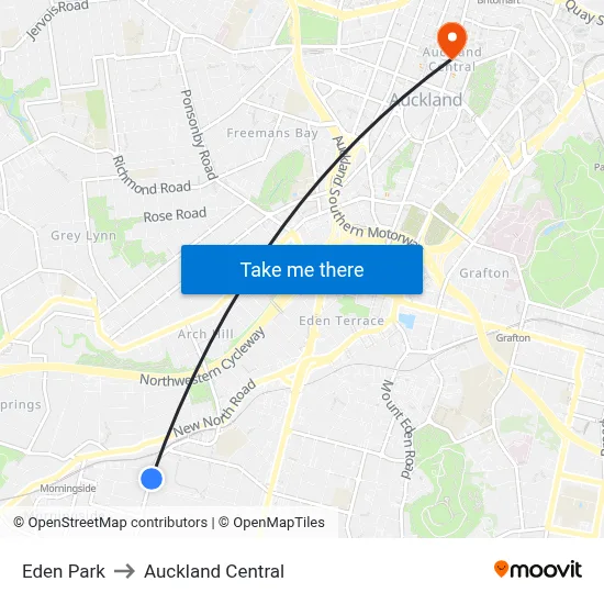 Eden Park to Auckland Central map