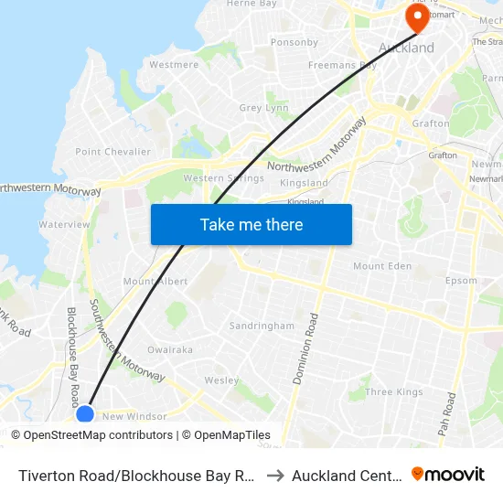 Tiverton Road/Blockhouse Bay Road to Auckland Central map