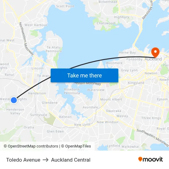 Toledo Avenue to Auckland Central map