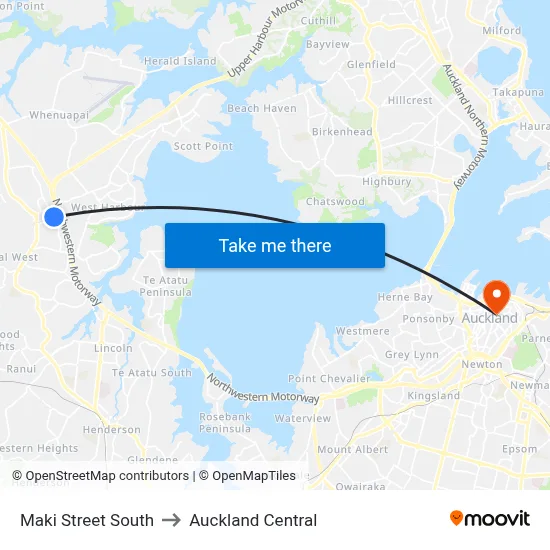 Maki Street South to Auckland Central map