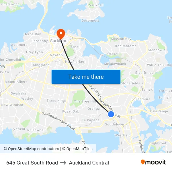 645 Great South Road to Auckland Central map