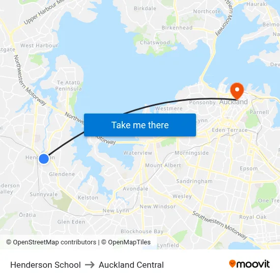 Henderson School to Auckland Central map