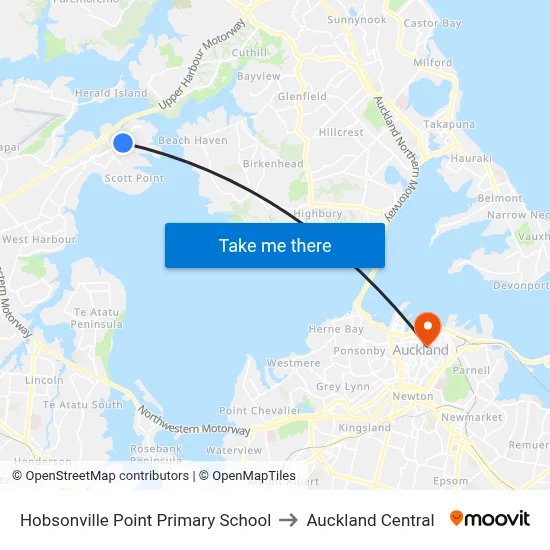 Hobsonville Point Primary School to Auckland Central map