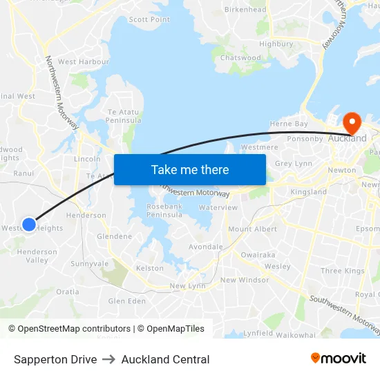Sapperton Drive to Auckland Central map