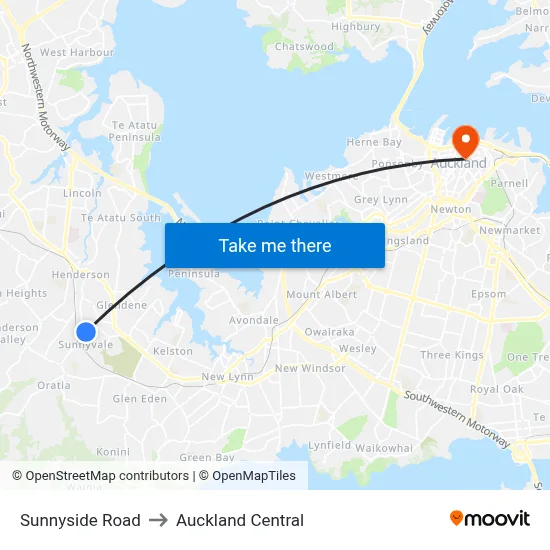 Sunnyside Road to Auckland Central map