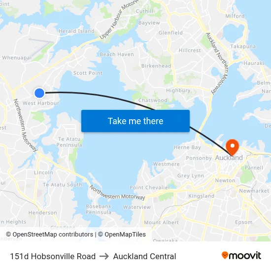 151d Hobsonville Road to Auckland Central map