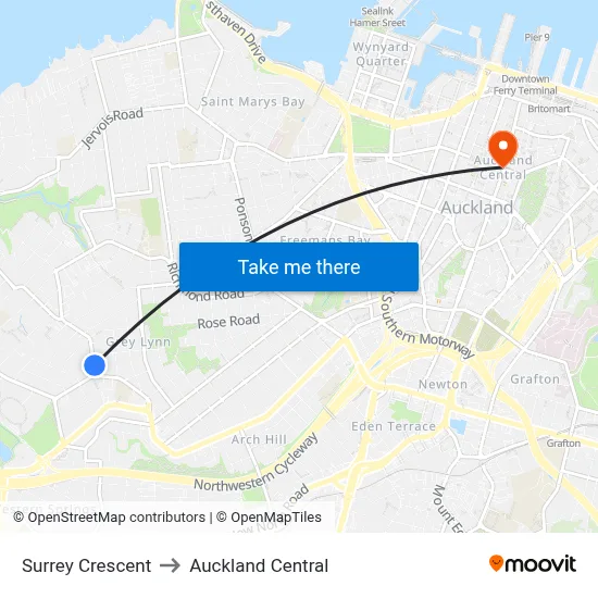 Surrey Crescent to Auckland Central map