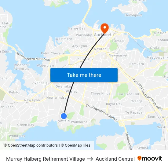 Murray Halberg Retirement Village to Auckland Central map