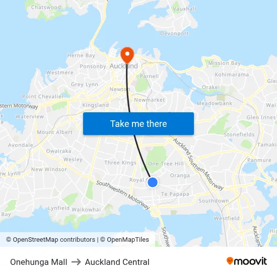 Onehunga Mall to Auckland Central map