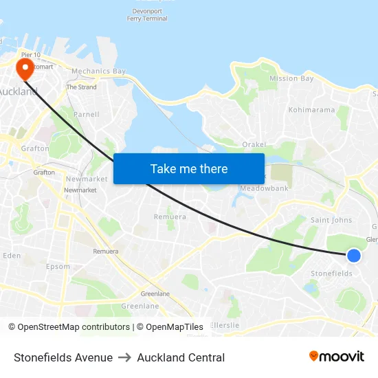 Stonefields Avenue to Auckland Central map