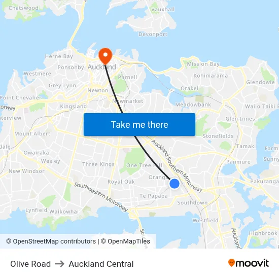 Olive Road to Auckland Central map