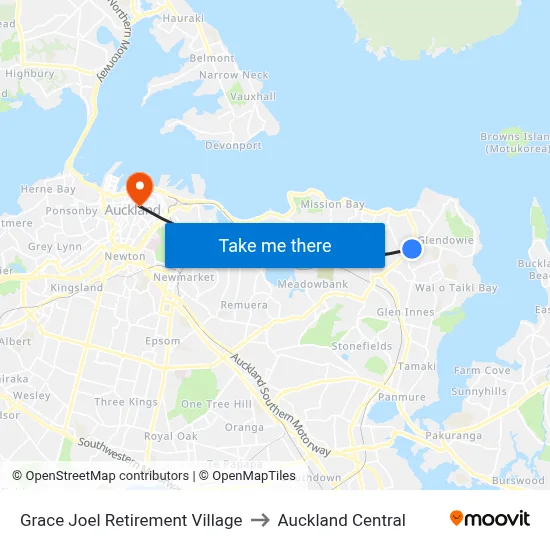 Grace Joel Retirement Village to Auckland Central map