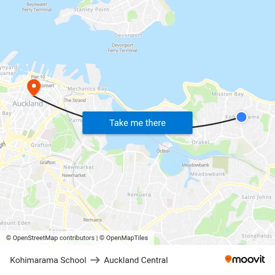 Kohimarama School to Auckland Central map