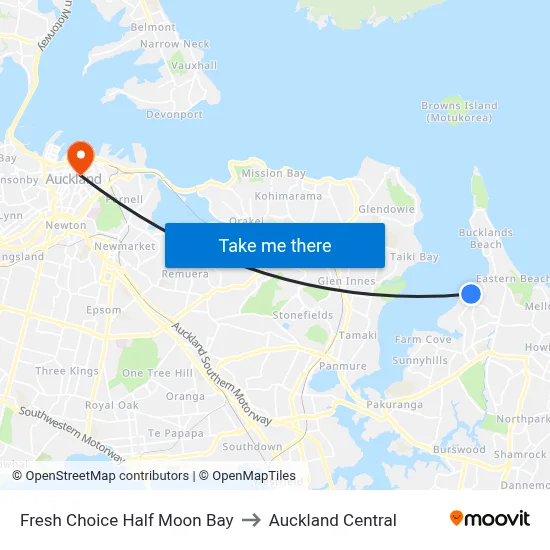 Fresh Choice Half Moon Bay to Auckland Central map