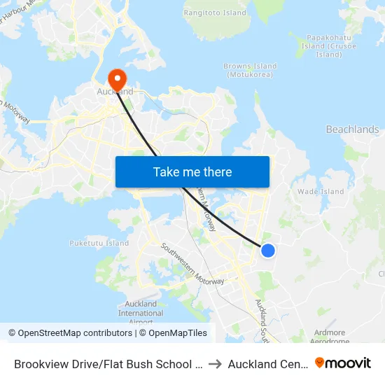 Brookview Drive/Flat Bush School Road to Auckland Central map