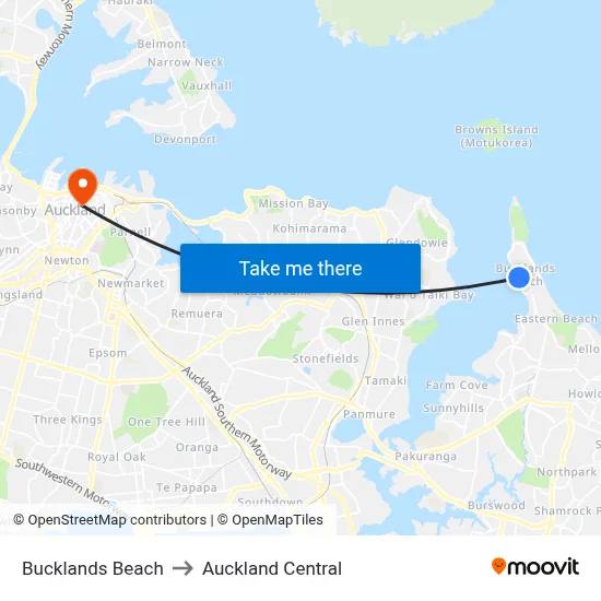 Bucklands Beach to Auckland Central map
