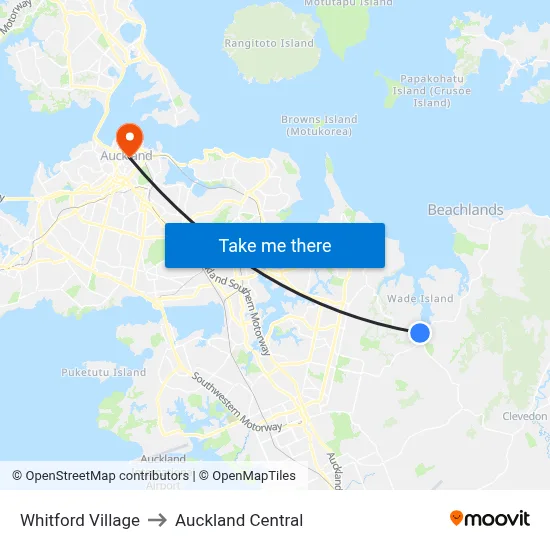 Whitford Village to Auckland Central map