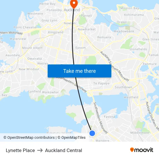 Lynette Place to Auckland Central map