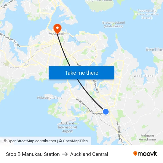 Stop B Manukau Station to Auckland Central map