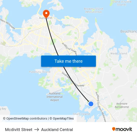 Mcdivitt Street to Auckland Central map
