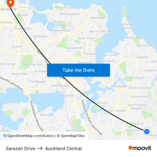 Sarazen Drive to Auckland Central map