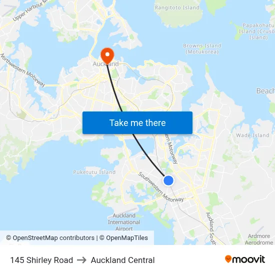 145 Shirley Road to Auckland Central map