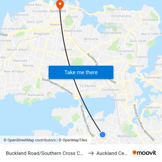 Buckland Road/Southern Cross Campus to Auckland Central map