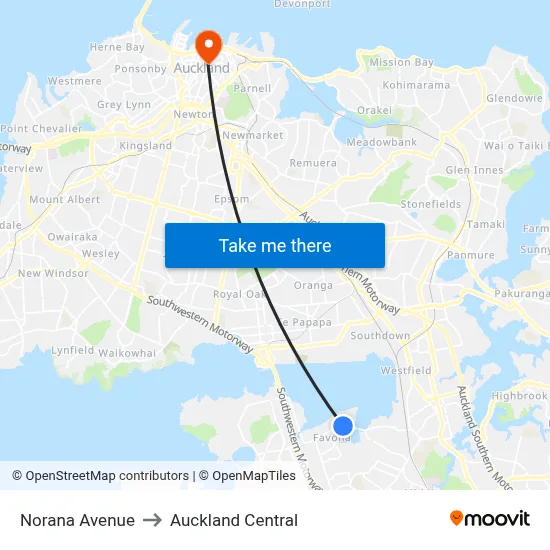 Norana Avenue to Auckland Central map