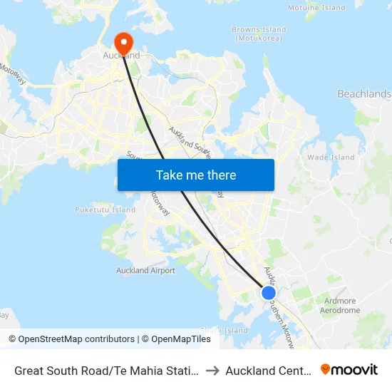 Great South Road/Te Mahia Station to Auckland Central map