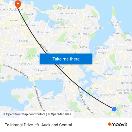 Te Irirangi Drive to Auckland Central map