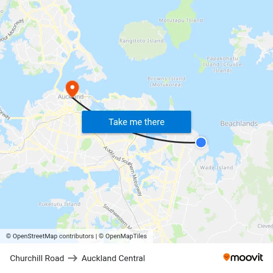 Churchill Road to Auckland Central map