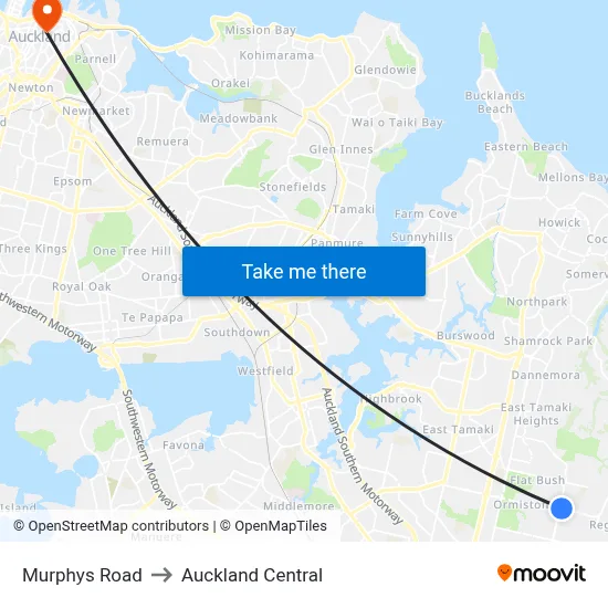 Murphys Road to Auckland Central map