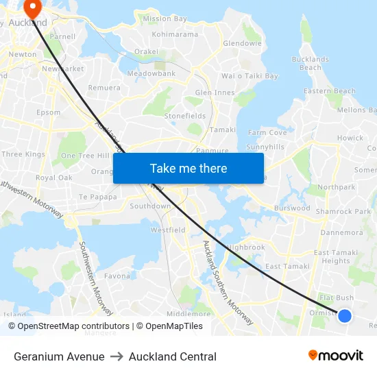 Geranium Avenue to Auckland Central map