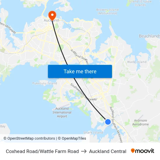 Coxhead Road/Wattle Farm Road to Auckland Central map