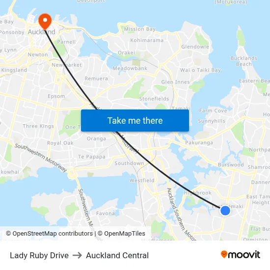 Lady Ruby Drive to Auckland Central map
