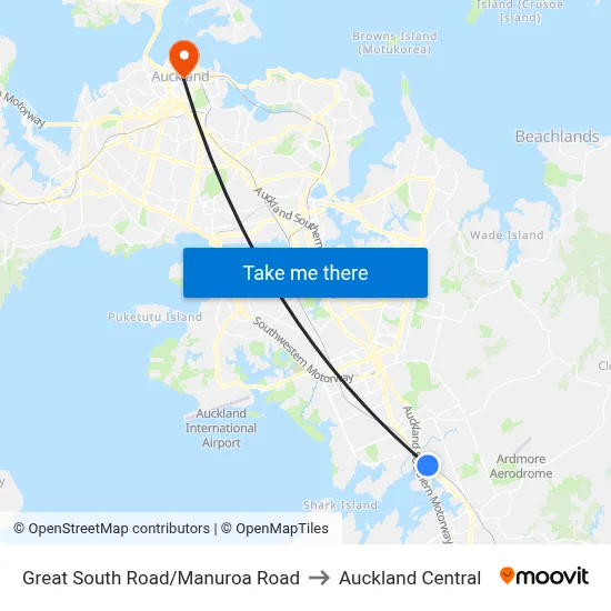 Great South Road/Manuroa Road to Auckland Central map