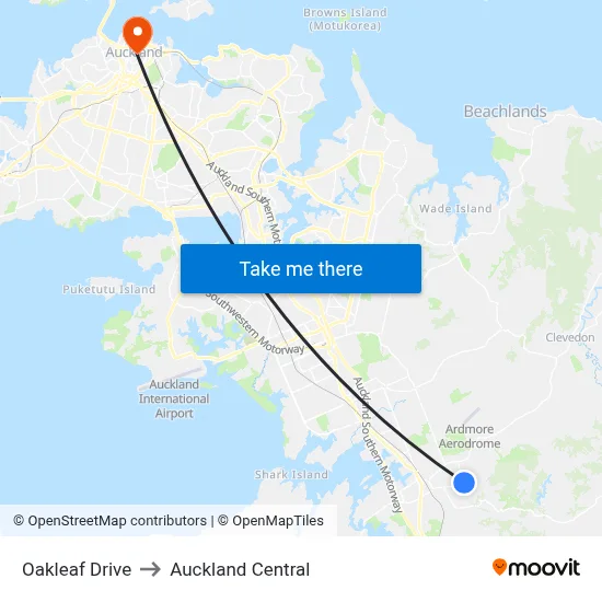 Oakleaf Drive to Auckland Central map