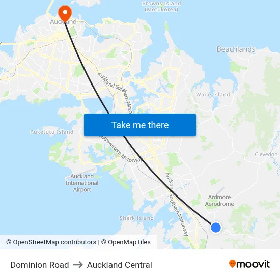 Dominion Road to Auckland Central map