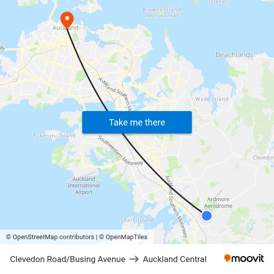 Clevedon Road/Busing Avenue to Auckland Central map
