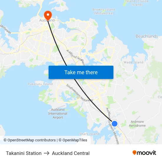 Takanini Station to Auckland Central map