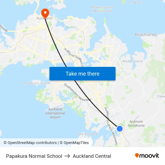Papakura Normal School to Auckland Central map
