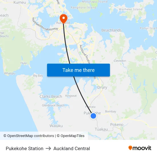 Pukekohe Station to Auckland Central map