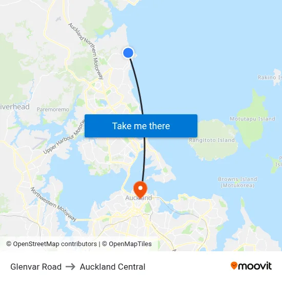 Glenvar Road to Auckland Central map