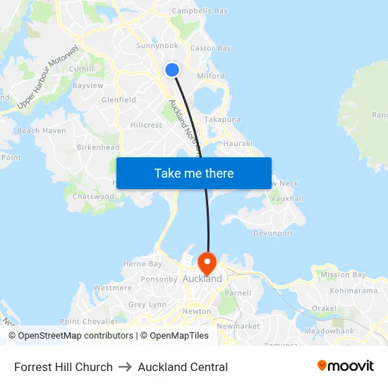 Forrest Hill Church to Auckland Central map