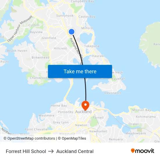 Forrest Hill School to Auckland Central map