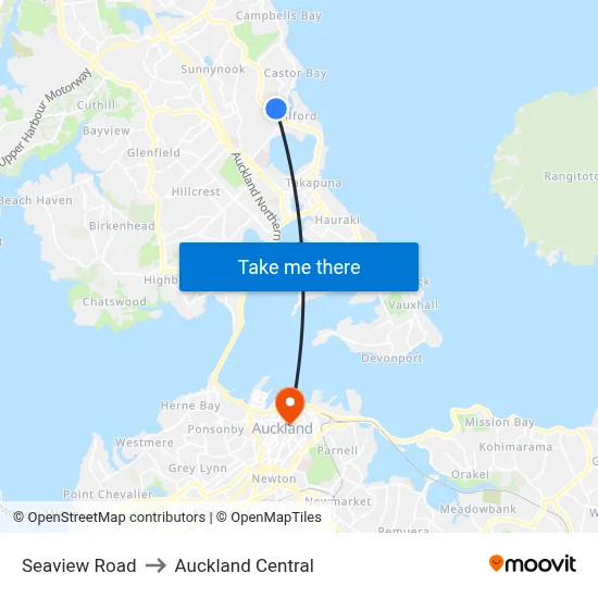 Seaview Road to Auckland Central map
