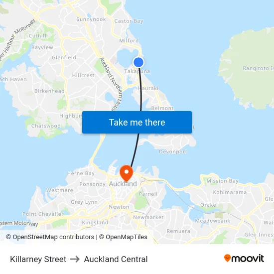 Killarney Street to Auckland Central map