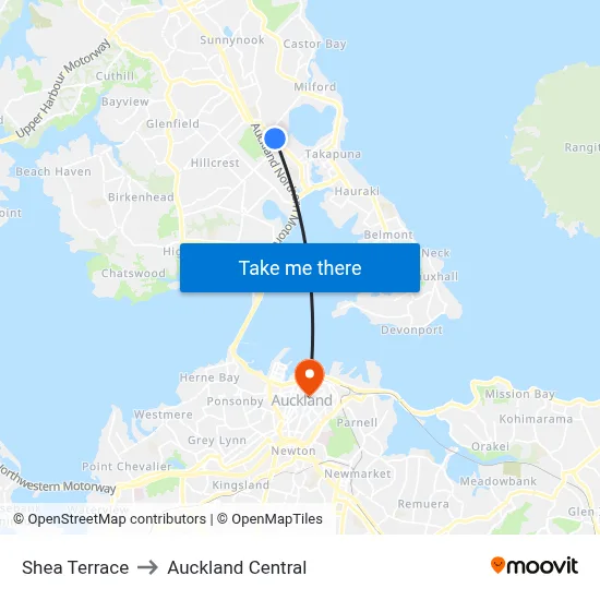 Shea Terrace to Auckland Central map
